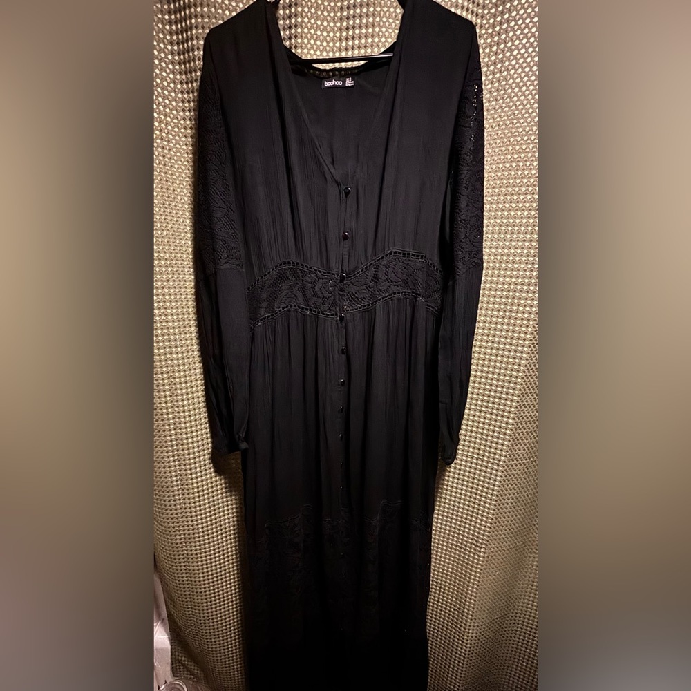Black Lace Button-Up Dress